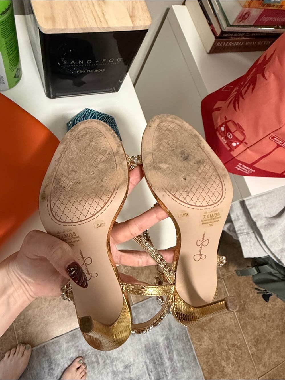 Jessica Simpson Gold Crystal-Strap High Heels - Picture 7 of 8